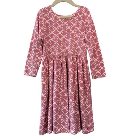 PINK CHICKEN Steph Dress Girls 7 Pink White Geometric Floral Long Sleeve Pockets - Picture 1 of 5